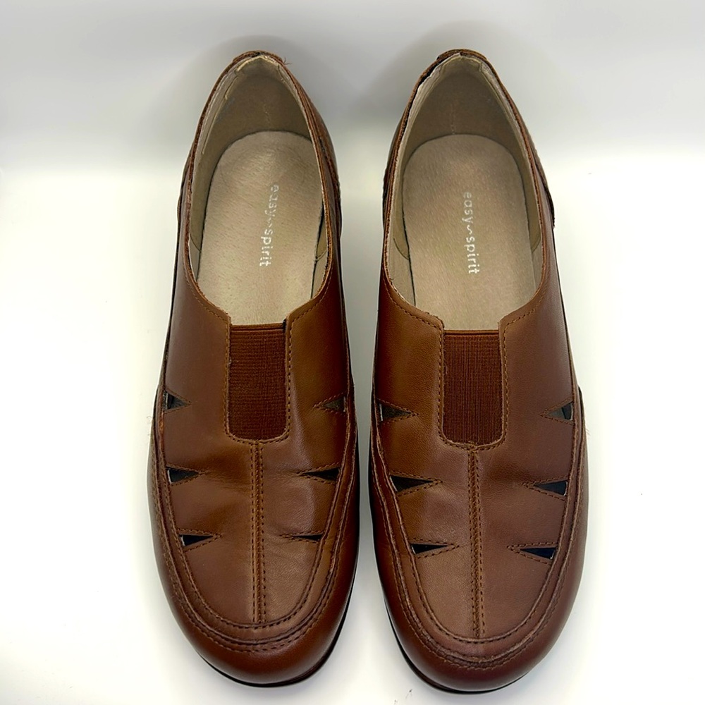 Easy Spirit Daisie Brown Leather Cutout Slip-On Loafers Flats Women’s 7.5